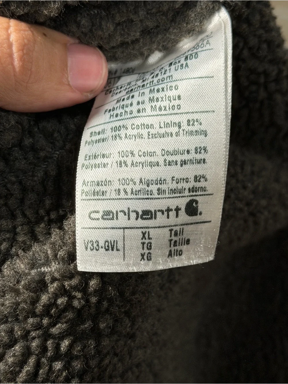 Vintage Carhartt Vest Mens XL TALL Sherpa Lined Canvas‎ Duck Work Zip Gray V33GV